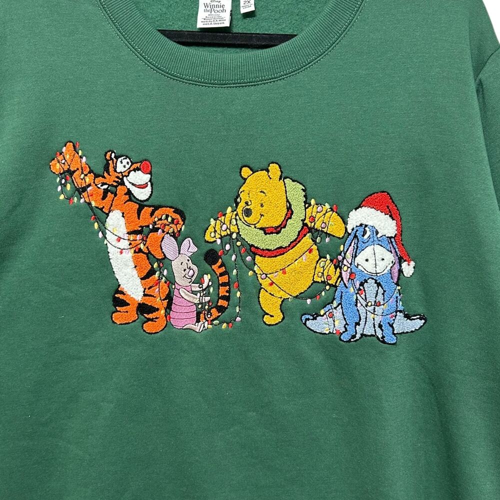 Disney Winnie The Pooh Holiday Crew Neck Sweatshirt NWOT Women's Sz 2X Green - Picture 6 of 7